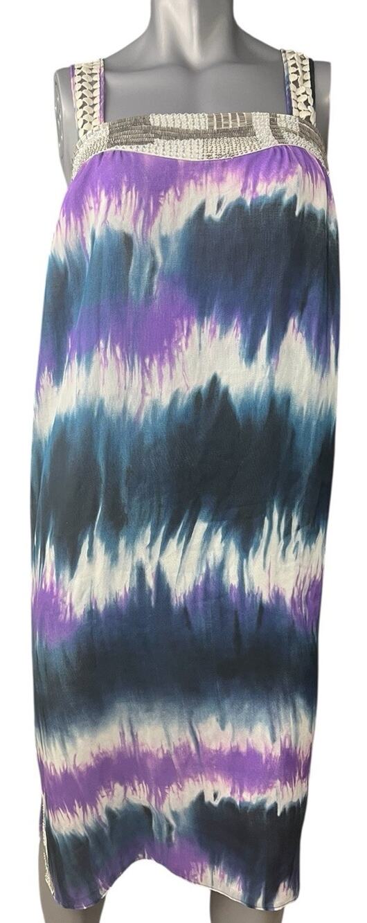 Calypso St. Barth Silk Jeweled Tie Dye Mini Dress 8 Embellished Vacation Resort